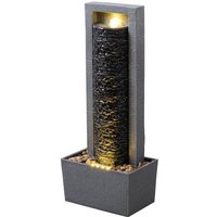 Garden Outdoor Water Feature Tall Waterfall Water Fountain Warm LED Lights Layered Rock Design Dark Grey