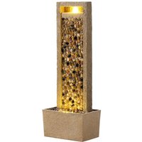 Garden Outdoor Water Feature Tall Waterfall Water Fountain Warm LED Lights Layered Rock Design River Rock