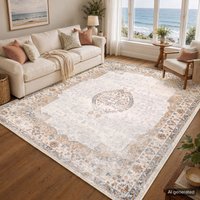 Lilian Washable Grey Brown Vintage Traditional Boho Living Dining Rug cm x 215 cm