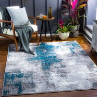 Wanderlust Abstract Blue Grey Modern Marble Living Dining Bedroom Rug Teal cm x 200 cm