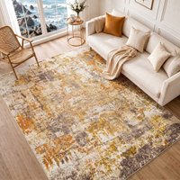 Ankara Abstract Grey Modern Marble Living Dining Bedroom Rug Orange cm x 170 cm
