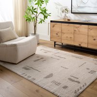 Fossay Shag Washable Beige Brown Grey Modern High Pile Living Rug Mid Grey cm x 170 cm