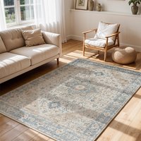 Lilian Washable Brown Vintage Traditional Boho Living Dining Rug Beige cm x 170 cm