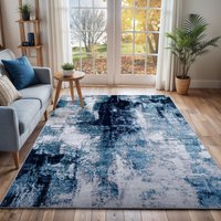 Wanderlust Abstract Blue Grey Black Modern Marble Living Dining Bedroom Rug cm x 200 cm