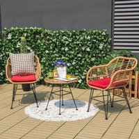 3 Pieces Patio Bistro Set Outdoor PE Rattan Tempered Glass Table Pack