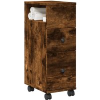 Narrow Bathroom Cabinet Wheels Smoked Oak Engineered Wood