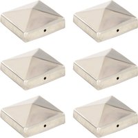 Berkfield Home Pyramid Fence Post Caps 6 pcs Stainless Steel 81x81 mm in Silver