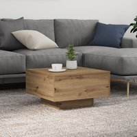 Berkfield Home Coffee Table with LED Lights Artisan Oak 55x55x31 cm in Brown | Size: 55 x 55 x 31 cm