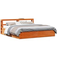 Bed Frame Headboard Wax 200x200 cm Solid Wood Pine