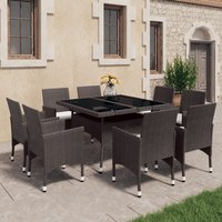 Berkfield Home 9 Piece Garden Dining Set Poly Rattan & Tempered Glass Brown