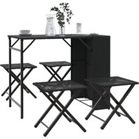 Berkfield Home 5 Piece Garden Dining Set Foldable Black Poly Rattan