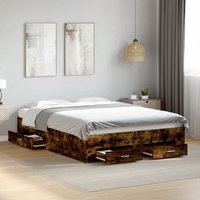 Berkfield Home Bed Frame with Drawers without Mattress Smoked Oak 140x190 cm in Brown