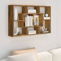 Berkfield Home Wall Shelf Smoked Oak 85x16x52.5 cm Engineered Wood in Brown
