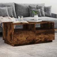 Berkfield Home Coffee Table with LED Lights Smoked Oak 90x49x40 cm in Brown | Size: 90 x 49 x 40 cm