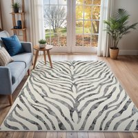 City Zebra Animal Print Boho Grey Beige Boho Living Dining Bedroom Rug cm x 170 cm
