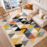City Geometric Yellow Blue Grey Living Dining Bedroom Rug Taupe cm x 220 cm
