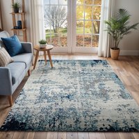 Sunderland Abstract Blue Grey Modern Marble Living Dining Bedroom Rug cm x 220 cm