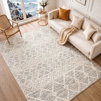 Livabliss Hygge-Hand Woven Cream Wool Global Living Dining Bedroom Rug in Grey | Size: 180 cm x 250 cm