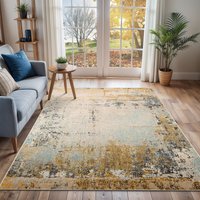 City Abstract Yellow Grey Modern Marble Living Dining Bedroom Rug Mustard cm x 220 cm