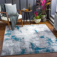 Wanderlust Abstract Blue Grey Modern Marble Living Dining Bedroom Rug Mid Grey cm x 220 cm