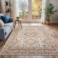 Ankara Vintage Grey Traditional Boho Living Dining Bedroom Rug Peach cm x 220 cm