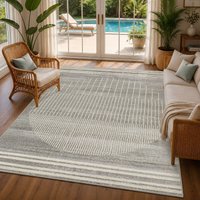 Floransa Geometric Grey Ivory Modern Living Dining Bedroom Rug Mid Grey cm x 275 cm