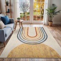 Lilian Washable Multicoloured Modern Living Dining Bedroom Rug Beige cm x 275 cm