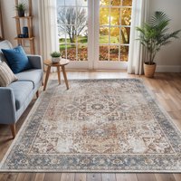 Lilian Washable Brown Vintage Traditional Boho Living Dining Rug Burnt Orange cm x 275 cm