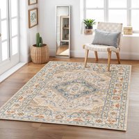 Lilian Washable Brown Vintage Traditional Boho Living Dining Rug cm x 215 cm