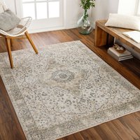 Lilian Washable Grey Vintage Traditional Boho Living Dining Rug Camel cm x 215 cm