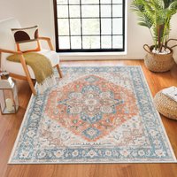 Lilian Washable Brown Vintage Traditional Boho Living Dining Rug Burnt Orange cm x 220 cm