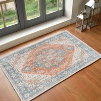 Lilian Washable Brown Vintage Traditional Boho Living Dining Rug Burnt Orange cm x 275 cm
