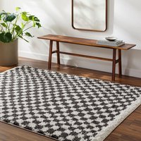 Birmingham Shaggy Grey Brown Checkboard Plush Soft Pile Living Rug cm x 275 cm
