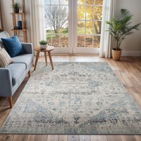 Ankara Grey Vintage Traditional Boho Living Dining Bedroom Rug Ivory cm x 170 cm