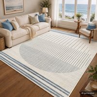 Lilian Washable Grey Geometric Living Dining Bedroom Rug Beige cm x 170 cm