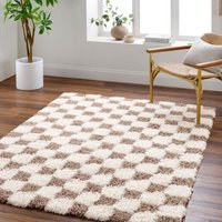 Shaggy Modern Plush Pile Checkered Willa Area Rug cm x 220 cm