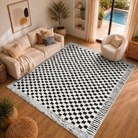 Scandi Modern High Pile Checkered Ekta Area Rug cm x 215 cm