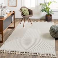 Nora Geometric Ivory High Pile Fringe Living Dining Bedroom Rug cm x 170 cm