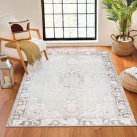 Our Pnw Home Rainier Grey Brown Washable Traditional Living Rug Light Brown cm x 220 cm