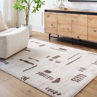 Fossay Shag Washable Beige Brown Grey Modern High Pile Living Rug Dark Brown cm x 275 cm