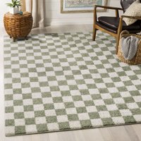 Fossay Shag Washable Beige Brown Grey High Pile Checkered Living Rug cm x 275 cm