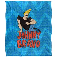 Johnny Bravo Logo Repeat Silky Touch Super Soft Throw Blanket 152 X 127 cm in White