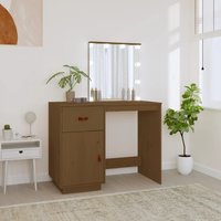 Berkfield Home Dressing Table with LED Honey Brown 95x50x133.5 cm Solid Wood Pine