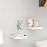 Berkfield Home Floating Wall Shelves 2 pcs Oak & White 23x23.5x3.8 cm MDF in Brown
