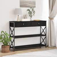 Berkfield Home Console Table Black Oak 100x28x75 cm Engineered Wood & Steel | Size: 100 x 28 x 75 cm