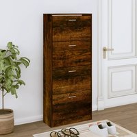Berkfield Home Shoe Cabinet Smoked Oak 63x24x147 cm Engineered Wood in Brown | Size: 63 x 24 x 147 cm