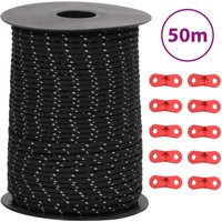 Berkfield Home Tent Guy Rope with Reflective Strips & Spanners 50 m 3 mm in Black