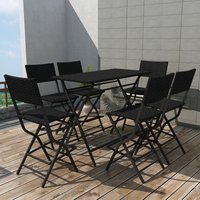Berkfield Home 7 Piece Folding Outdoor Dining Set Steel Poly Rattan Black