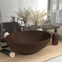 Berkfield Home Luxury Basin Oval-shaped Matt Dark Brown 40x33 cm Ceramic