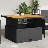 Berkfield Home Garden Table Black 110x110x71 cm Poly Rattan & Acacia Wood | Size: 110 x 110 x 71 cm
